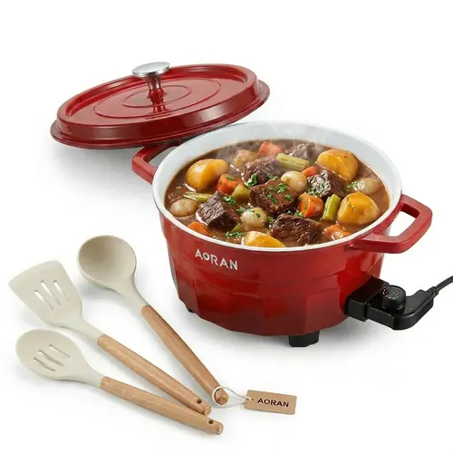 AORAN 6-Qt Nonstick Electric Enamel Pot - Rapid Heat Transfer, Heat Resistant, Ideal for Frying, Stewing, Boiling,home essentials