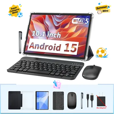 【SummerTurnUp】2026 Android 15 Tablet package-All in 1, Gift Bundle with Keyboard, Mouse, Stylus & Case, for family entertainment, Easy Setup for Family, Portable for Travel & Outdoor Fun summerwins, Streaming & Campus Life, Back to school