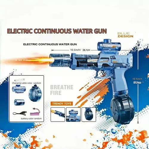 Electric Light-Up Water Blaster Toy – 2026 Summer Splash Game, Motorized Pump, Linked Trigger Action, LED Muzzle Effect, Rechargeable Outdoor Water Toy for Kids & Adults
