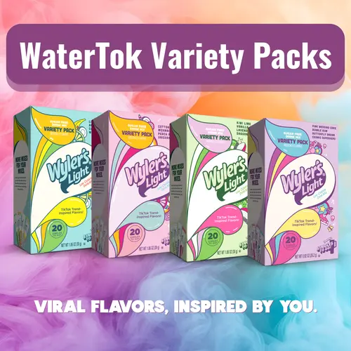 Wyler's Light WaterTok Variety Pack Hydration Powder, 20 To-Go Flavor Packets for Water, Clean Fruity Kiwi Lime Zing Powdered Beverage Mix, Sugar-Free Low-Calories Drink Mix