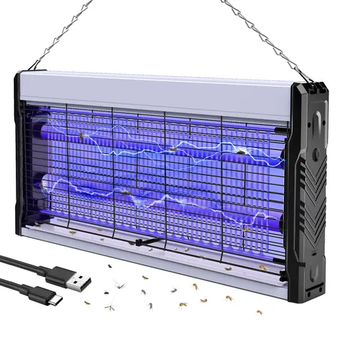PALONE 4000V Electronic Mosquito Zapper Insect Zapper Device - LED Lights, Trapping Function, Safety Fences, Removable Tray, USB-Powered with USB Port, Cable, Built-in Li-ion Battery - Hanging Design for Balcony, Sheds, Mosquitozapper