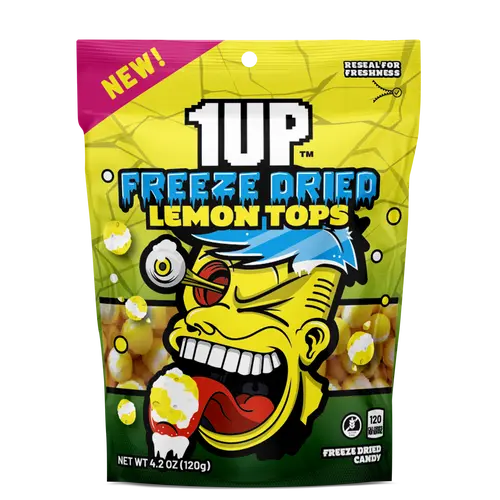 1UP Candy Freeze Dried Lemon Tops | Crunchy Freeze-Dried Sour Candy (1, 6 or 10 Pack)