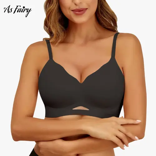 As Fairy Women's Seamless Wireless Bra - Scalloped Mesh, Breathable Full Coverage, Comfortable Push-Up Support, Chic Detail, Seamless Brassiere for Everyday & Bridal Wear, Scalloped Mesh, Chic Detail, Minimalist
