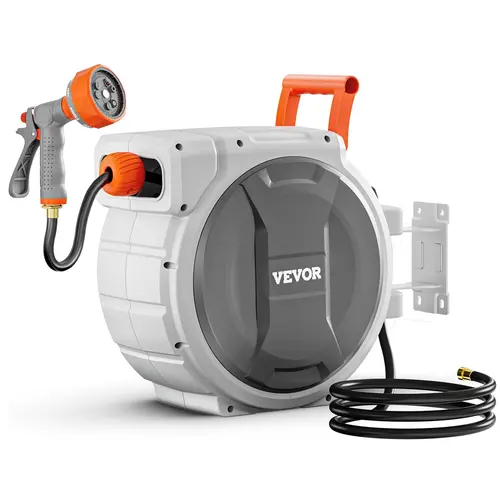 VEVOR Retractable Garden Hose Reel,  , 1/2 Inch x 145 ft Wall Mounted Hose Reel, Heavy Duty Garden Hose Reel with 9 Patterns Nozzle, Any Length Lock, Upgraded Slow Return System and 180°Swivel Bracket#SohoChic