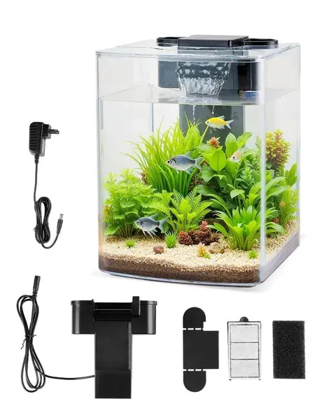 【SummerFinds】VEVOR Fish Tank Aquarium, 2 Gallon Arch Ultra-Clear GPPS Starter Smart Tank Adjustable 3 Color Lighting, Self Cleaning System Fishbowl for Freshwater & Saltwater Fish Home, Office, or Pet Use
