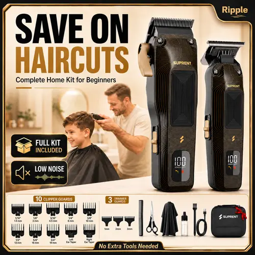 SUPRENT Professional Hair Clippers for Men, Cordless Barber Kit with 7500RPM High-Speed Motor, Zero-Gapped Adjustable Blades, Color Guide Combs & Storage Bag, Black Gold Design