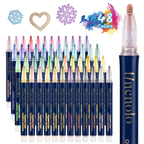 DealsforYouDays FINENOLO Outline Shimmer Markers 36 & 48 Glitter Metallic Gel Pens for Kids Girls Boys Ages 4-16 Trendy Art Crafts School Journaling Supplies Perfect for Christmas Birthday Gifts