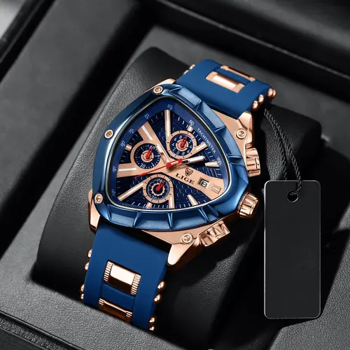 Men's Sportive Analog Quartz Movement Watch, Modern Fashionable Wristwatch, Casual Triangle Dial Sporty Watch with Gift Box, Trendy All-match & Exquisite Watch for Birthday Gift, Boxed Watches, Sports Quartz Watch