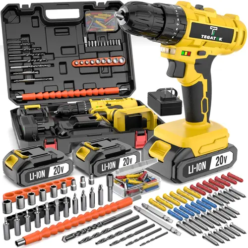 20V Cordless Power Tools Full Kit Set - High Torque Impact Driver & Electric Drill, 2.0Ah Lithium-Ion Battery, Charger, Drill Bits & Accessories, Easy Carry All-in-1 DIY Home Toolbox Kit