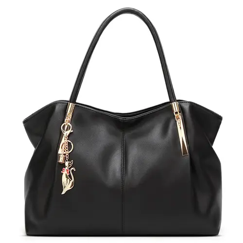 Women's PU Leather Fashion Tote Bag With Metal Cat Bag Charm Pendant, Casual Daily Work Handbag, All-Purpose Single Shoulder Bag for Shopping and Daily Use