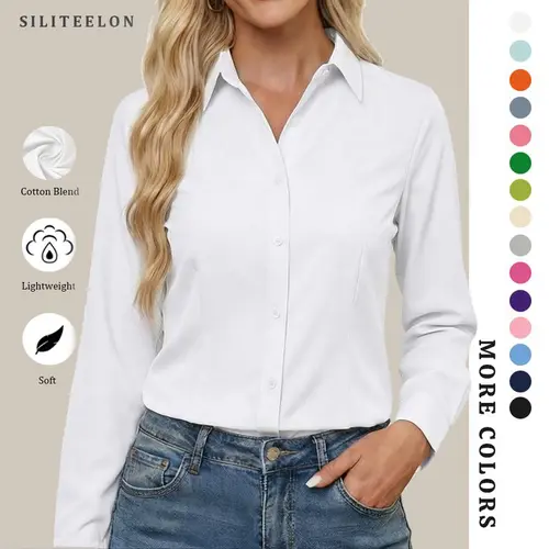 Siliteelon Button Down Dress Shirts for Women Long Sleeve Classic Fit Purple Shirt Woman Work Business Casual Collared Blouse Tops Formal Colorful Layering Outfits | January Outfits Inspo summervibes Day Everyday