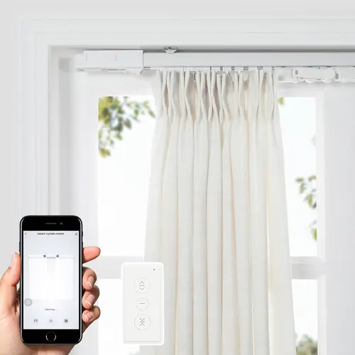TWOPAGES Lark Motorized Curtain Tracks for Ceiling or Wall Mount, 122-Inch Smart Electric Curtain Rail, Compatible with Alexa & Google Home, App & Remote Control, Automatic Curtain System for Bedrooms and Living Rooms, Automatic Unfolding And Retracting M