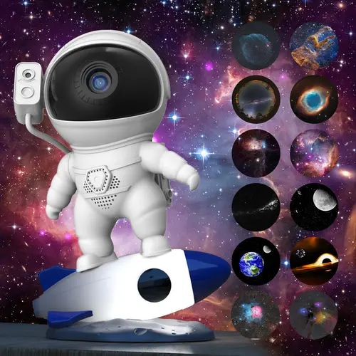 DEMILARE Plastic Astronaut Planetarium Star Projector - Lightweight USB-Powered Compact LED Lamp with 360-Degree Adjustable Rotation, Timing Mode, Audio, Starry Night Mood Lighting, Sleep Timer, for Bedroom, Game Room, Ceiling Stars, Back to School