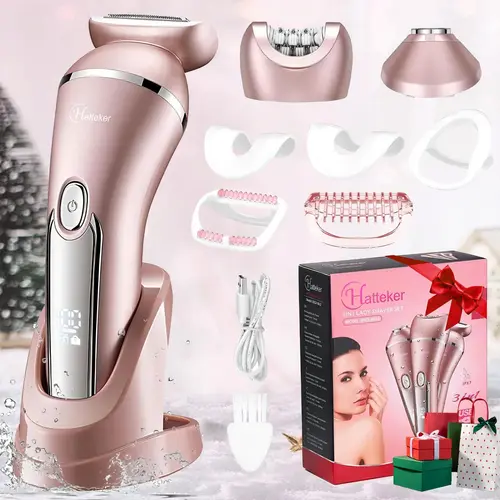 Hatteker 3 in 1 Women's Electric Shaver, Hair Removal Trimmer, Trimmer Shaver Set, Usb Charging Hair Trimmer with Replacement Heads, Gift for Girfriend, Shavers for Women, Rechargeable Shaver Kit
