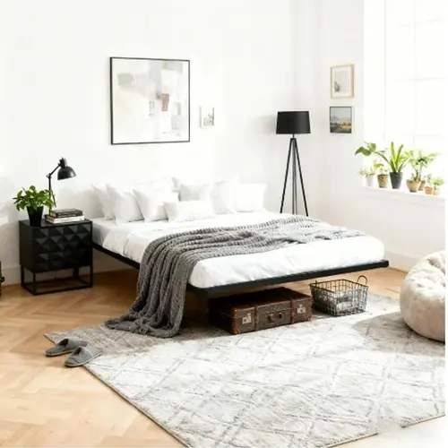 Floating Bed Frame, Metal Platform Bed Frame with LED Lights, Charging Station with 2 Outlets & USB Ports, No Box Spring Needed, Anti-Sliding, Noise Free, Easy Assembly