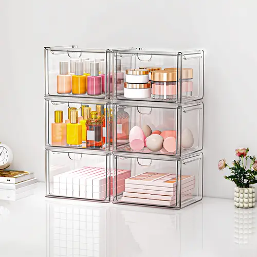 12-Pack Clear Acrylic Stackable Storage Boxes, Multi-Purpose Desktop Organizer for Makeup, Cosmetics & Office Supplies,dorm essentials,home decor