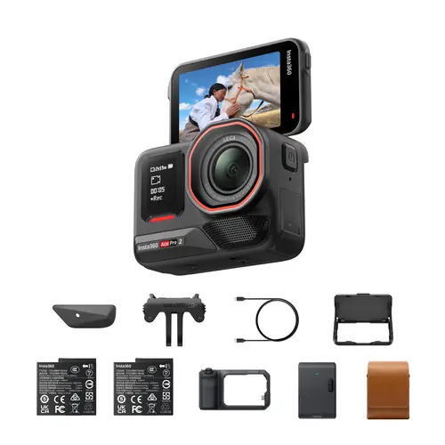 Insta360 Ace Pro 2 Flash Print Bundle - 8K Waterproof Action Camera Co-Engineered with Leica, 1/1.3" Sensor, Dual AI Chip, Leading Low Light, Xplorer Grip Pro Kit for Street Photography, Photo And Video Features Action Cameras, Portable Action Cameras