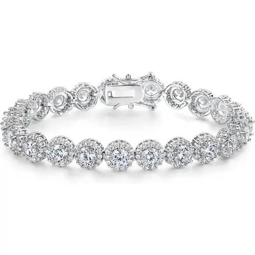 [Unisex] MDFUN 5mm CZ Round Cubic Zirconia Halo Tennis Bracelets for Women For Men Hiphop  Elegant Fashion Trendy Elegant Design ATS61500 copper bracelet classic gift