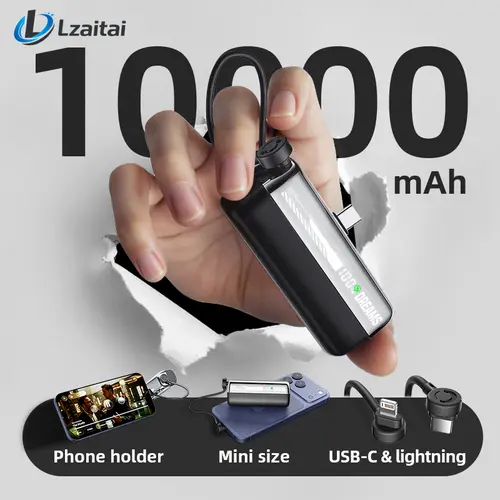 PD20W Compact 10000mAh Mini Power Bank, Portable Mobile Charger with USB-C & Lightning Connectors for iPhone15/16/17 Pro Max, Samsung, iPad, AirPods, Smartphone & Electronic Devices Accessories, Charging
