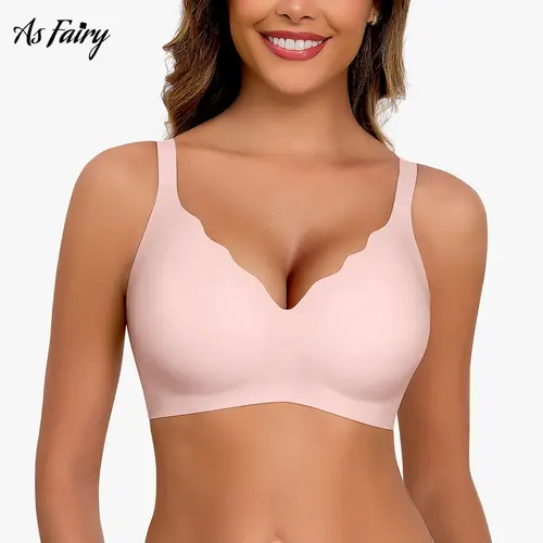 As Fairy Women's Basic Seamless No Underwire Bra - Gentle, Scalloped, Full Coverage, Comfortable Push-Up, Smooth Look, Supportive Everyday Wear Bra