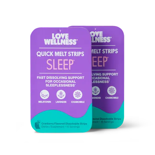 Love Wellness Sleep* Quick Melt Strips 2 Pack | Dissolvable Sleep Support Supplement | Melatonin, Lavender & Chamomile | Vegan & Sugar-Free | 15 Strips | For Men and Women