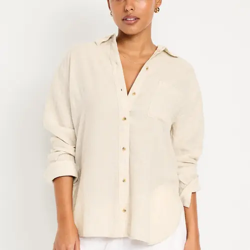 Old Navy Women's Linen-Blend Loose Button-Down Shirt