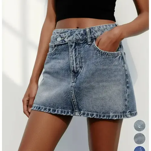 Women's Plain High Waist Overlap Zipper Fly Fitted Light Wash Denim Skirt, Casual Chic Button Pocket Mini Skirt for Daily Wear, Ladies Bottoms for All Seasons, Denim Material Skirt, Fashion Casual Skirt