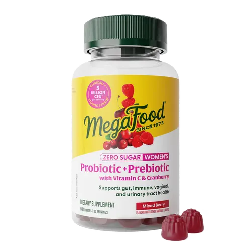 MegaFood Women's Prebiotic-Probiotic Dietary Supplement Gummies, Mixed Berry Flavor with Vitamin Content