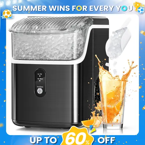 Antarctic Star Nugget Countertop Ice Maker with Soft Chewable Pellet Ice, Pebble Portable Ice Machine, 34Lbs/Day, Self-Cleaning, Sonic Ice Maker, One Button Operation, for Kitchen,Office Stainless Steel Black,back to school,back to school haul