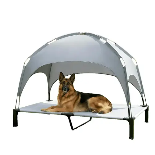 60in Elevated Dog Bed - Portable Raised Pet Cooling Cot with Removable Canopy, Sun Protection Shade Tent