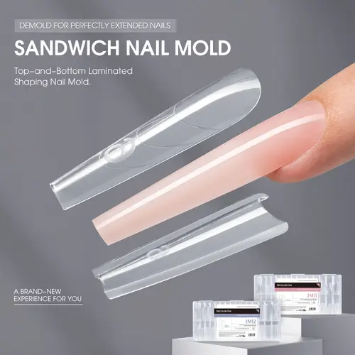 TRICOLOR FISH Paperless Sandwich-Style Elongated Nail Extension Forms (240 Pieces Nail Art Supplies), No Sculpting Required for Professional Salon Crystal Gel Use