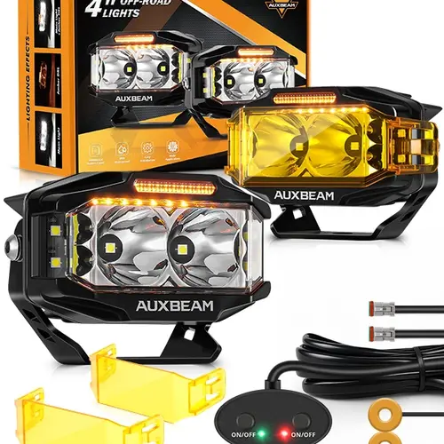 Auxbeam V-MAX Series LED Light Pod, 270° Side Shooter LED Offroad Lights with Amber DRL, 4 Inch Auxiliary Ditch Light for Truck ATV Jeep Ford outdoorfun, Led Work Light,car accessories toolupgrade