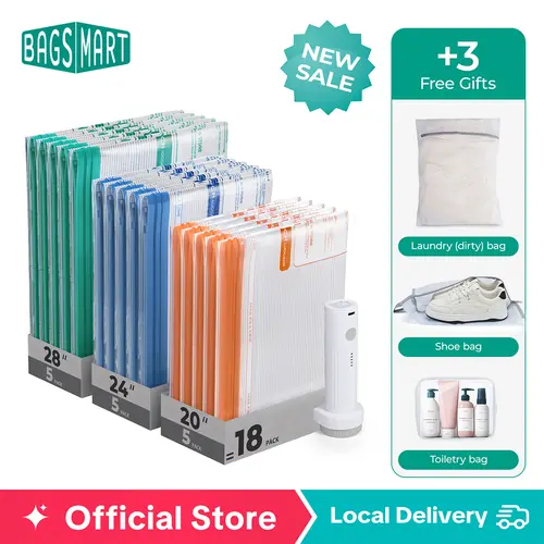 【NEW IN +3 Free Gift】BAGSMART Vacuum Storage Bags for Travel with Rechargeable Air Pump 12 Pack to 21 Pack Portable Space Saver Bags for Clothing Blanket Duvets Compression Seal Bag tiktokshopsummersale