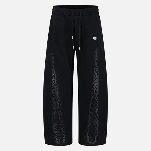 Aelfric Eden Men's Baggy Leopard Print Sweatpants - Contrast Animal Print Panel, Elastic Waist Drawstring, Soft Cotton, Unisex Vintage Streetwear, Alt Clothes, Mensfashion, Edgy Men's Pants,clothes for back to school,first day of school outfits