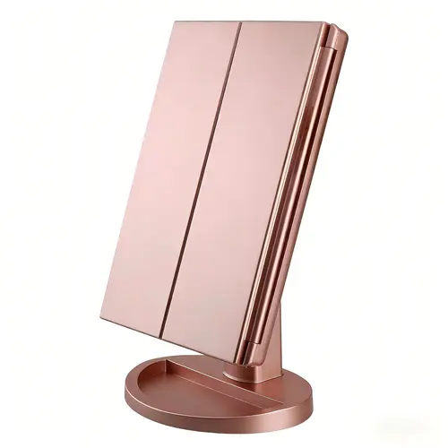 Hoodink Portable LED Light Makeup Mirror 3-fold Foldable Rechargeable Vanity Mirror with 2x 3x 10x Magnification, Touch Control Mirror for Travel Bedroom, Led Lighted Mirror,sunscreen