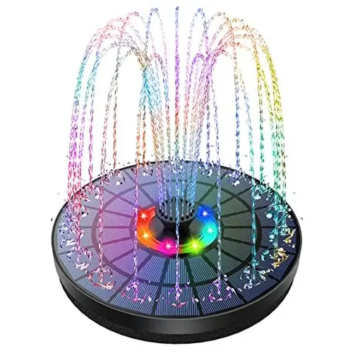 5.5W Solar-Powered Colorful LED Floating Fountain Pump with 1500 mAh Built-In Battery, 7 Jet Patterns, 3s Auto Start, Auto Night Lights, for Bird Baths, Outdoor Landscape Water Features & Ponds, Garden Decor