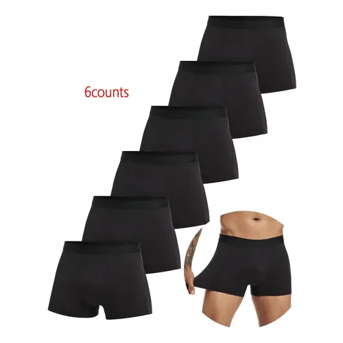 6pieces pack Black Plain Classic Fitted Boxer Shorts Men Underwear Soft Breathable Fabric Briefs Male Underpants for Men Homme Boxershorts Slips Briefs 2024 Panties Casual Style Underwear