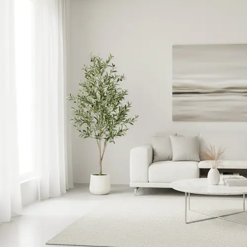 5/6/7/8FT Artificial Olive Tree Tall Faux Potted Plant with Natural Wood Trunk Lifelike Fruit Faux Tree for Home Office Decor
