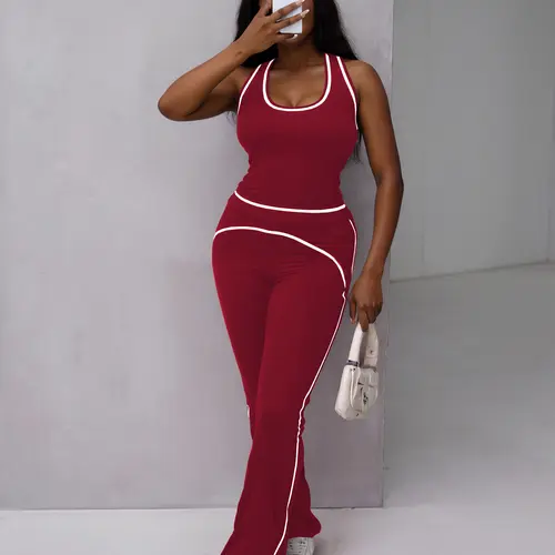 USBOUTIQUE CHIC Women's Sporty Tracksuit Set - Casual Two-Piece Athletic Wear, Ideal for Gym & Daily Activities, H-Shaped Back Design, Bell-Bottom Pants