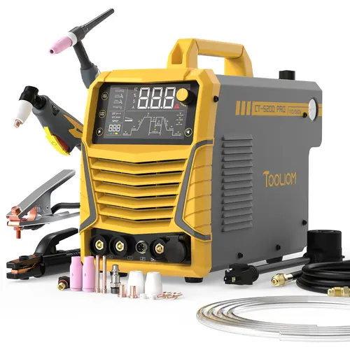 TOOLIOM CT-520D-PRO 5-in-1 DC TIG Welder & Cutter Combo - 110/220V Dual Voltages 200A HF Pulse TIG, Spot Welding, 50A Air Plasma Cutter, 180A Stick MMA Machine