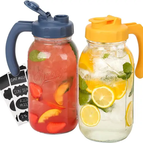 SOLIGT 64oz Wide Mouth Mason Jar Pitcher with Handle - BPA-Free Gasket Airtight, Dishwasher Safe, 1-Hand Pour Sun Tea/Cold Brew Coffee Pitcher for Homemade Drinks, Home Organizer Storage Bottles & Jars