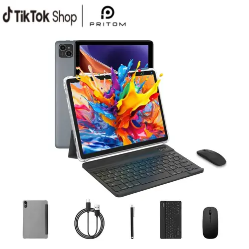[SummerFinds] PRITOM 10.1-inch 128GB ROM Tablet Set Dual Camera Bluetooth Keyboard Mouse Stylus 16(4+12)GB RAM Android 14 2.4G/5G WIFI Type-C Charging Large Storage Back-to-school Gifts&MothersDay Gifts,back to school,back to school haul