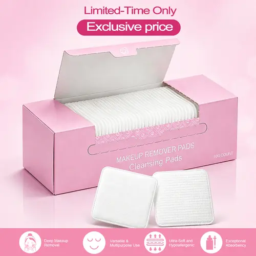 Makeup Remover XL Face Cotton Pads 100 Count, Soft Thick Double Sided Facial Cleansing Pads for All Skin Types, Gentle on Eyes Lips & Face, Lint-Free