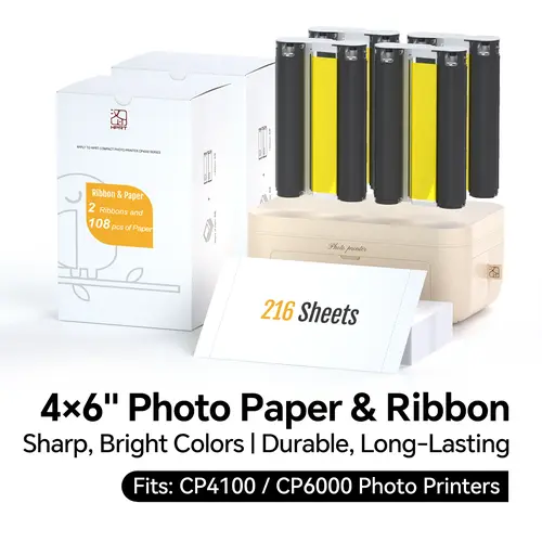 HPRT Hanin 4X6" inches Thermal Sublimation Photo Paper & Ribbons Refill Kit for CP4100/CP6000 - 216 Sheets, 4 Cartridges, 300 dpi, 256 Vibrant Colors, Durable, Waterproof, Anti-Oxidation, Protective Film, High Print Quality (Computers & Office Equipment)