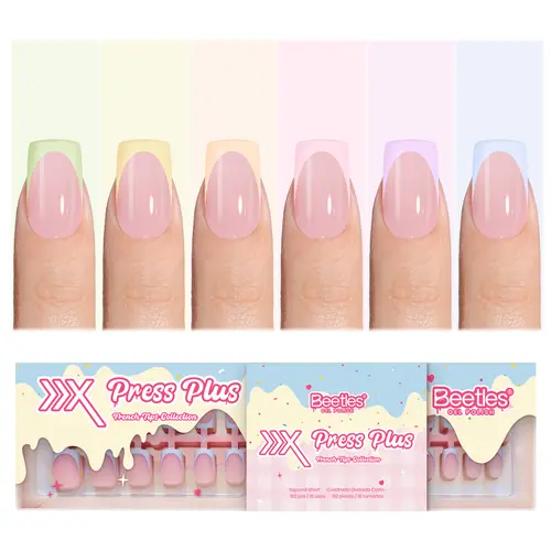 Beetles French Tips Press On Nails, Spring Nails 6 Colors 192 Pcs, Spring Fake Nail Tips,Pink Blue Green Soft Gel Nails False Nails Art DIY For Women