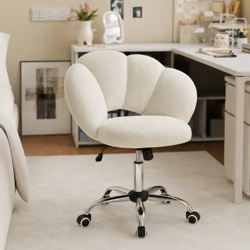 Costoffs Adjustable Boucle Desk Chair, Cloud-Inspired Upholstered Vanity Chair with Wheels, Rolling Home Office Computer Chair for Bedroom, Living Room,dorm essentials,home decor