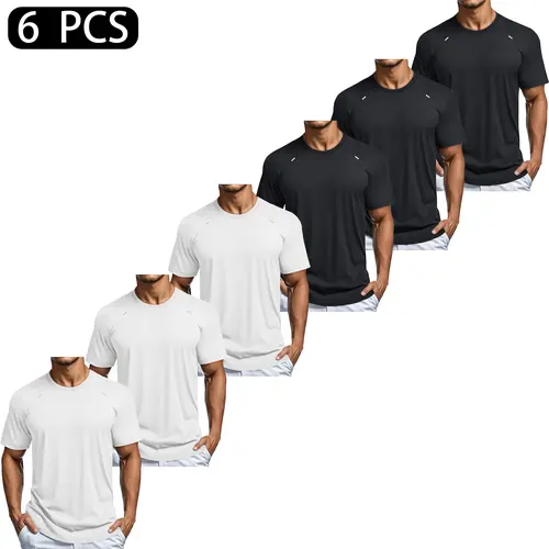 MAGCOMSEN Men's Fitted Cut Crew Neck Mesh Short Sleeve Shirts - 1/3/6 Pack, Lightweight, Sweat-Wicking Workout Tops for Biking, Father's Day Gift, Athleisure Wear with Dry-Fit Freshness
