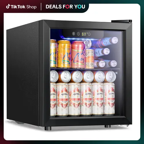 Mini Fridge Cooler - Beverage Refrigerator Black Glass Door for Beer Soda or Wine –Small Drink Dispenser Machine Clear Front Removable for Home, Office or Bar, 1.3cu.ft., Black,back to school,back to school haul