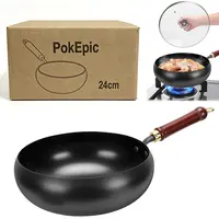 Newly Upgraded 9.5-Inch / 11-Inch Cast Iron Wok Pan, Titanium-Enhanced Nonstick Surface, 1.4mm Thickened Body, Scratch-Resistant, Rust-Resistant, Easy-Clean Stir Fry Pan with 4.0 Tempered Glass Lid, Black, Pink, Blue, White