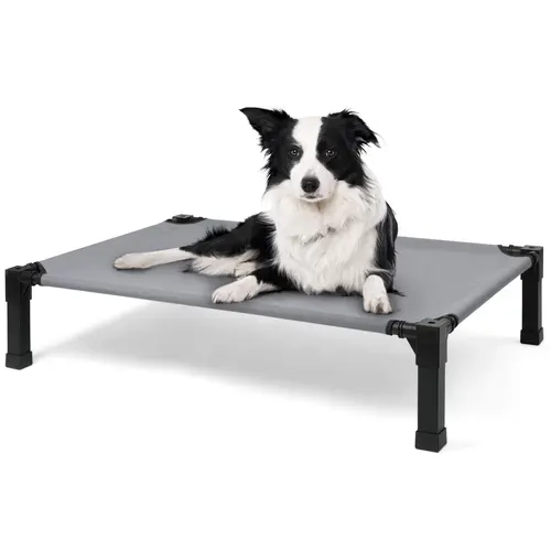 Premium Cooling Elevated Dog Bed - Portable Raised Cot with Snap, Solid Polyester Textilene Mesh, Classic Design, Easy Assembly, Airflow Boost, Temperature Control, Stain-Resistant Detachable Washable Mesh, Non-Slip Sturdy Steel Frame Raised Over 8.4 In